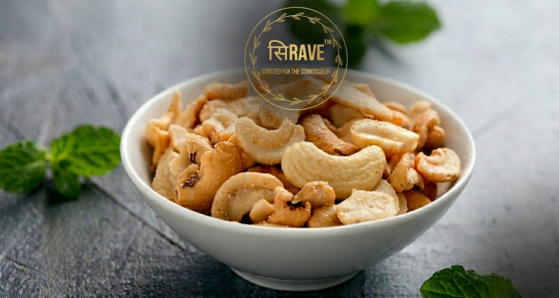 Sirave Premium Salted Cashews in premium packaging with crunchy roasted salted cashew nuts for healthy snacking and gifting