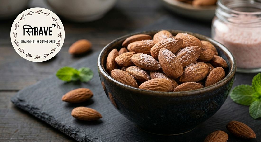 Sirave Premium Salted Californian Almonds in premium packaging with crunchy salted almonds for healthy snacking and gifting